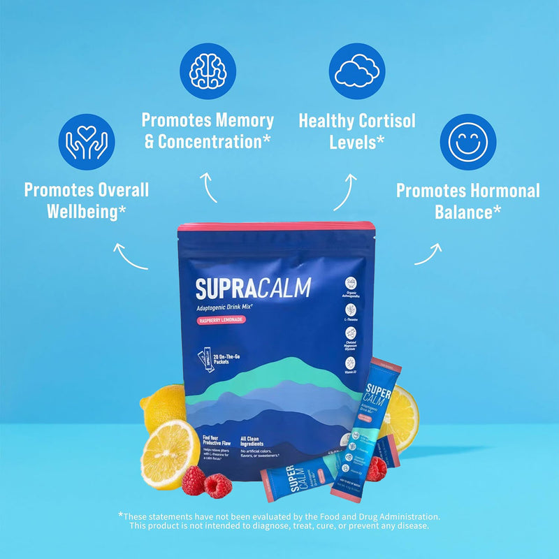 Nello Supercalm Powdered Drink Mix, Raspberry Lemonade, L Theanine, Ksm-66 Ashwagandha, Magnesium Glycinate, Vitamin D 3, Supplements For Relaxation & Focus, No Sugar, Non GMO, On The Go