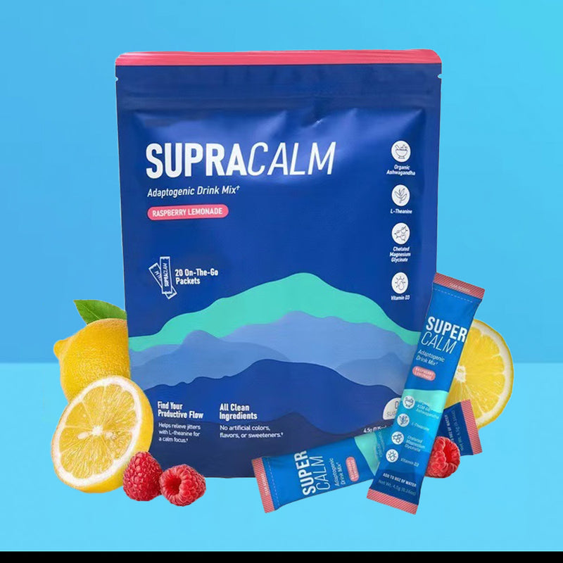 Nello Supercalm Powdered Drink Mix, Raspberry Lemonade, L Theanine, Ksm-66 Ashwagandha, Magnesium Glycinate, Vitamin D 3, Supplements For Relaxation & Focus, No Sugar, Non GMO, On The Go